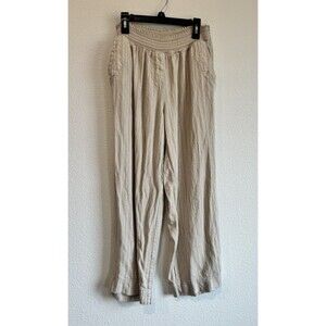 Land' N Sea Women's Tan Linen Blend Cropped Pants Beachy Pockets Large